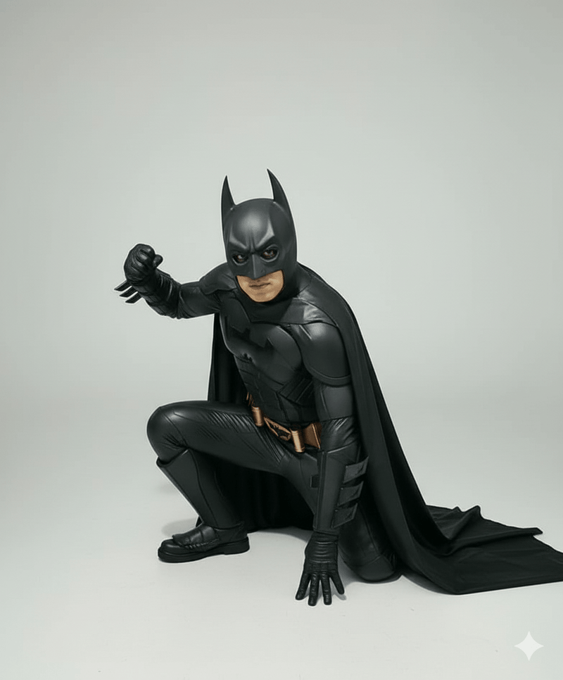 Disfraz adulto Batman Negro premium con capa larga y detalles en cuerina.
