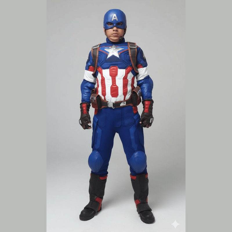 Disfraz de Capitán América azul y rojo con estrella blanca, estilo Guerra Civil, adulto.