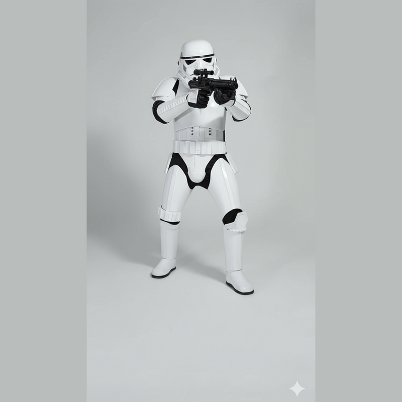 Disfraz premium Stormtrooper blanco con casco y detalles negros de Star Wars.