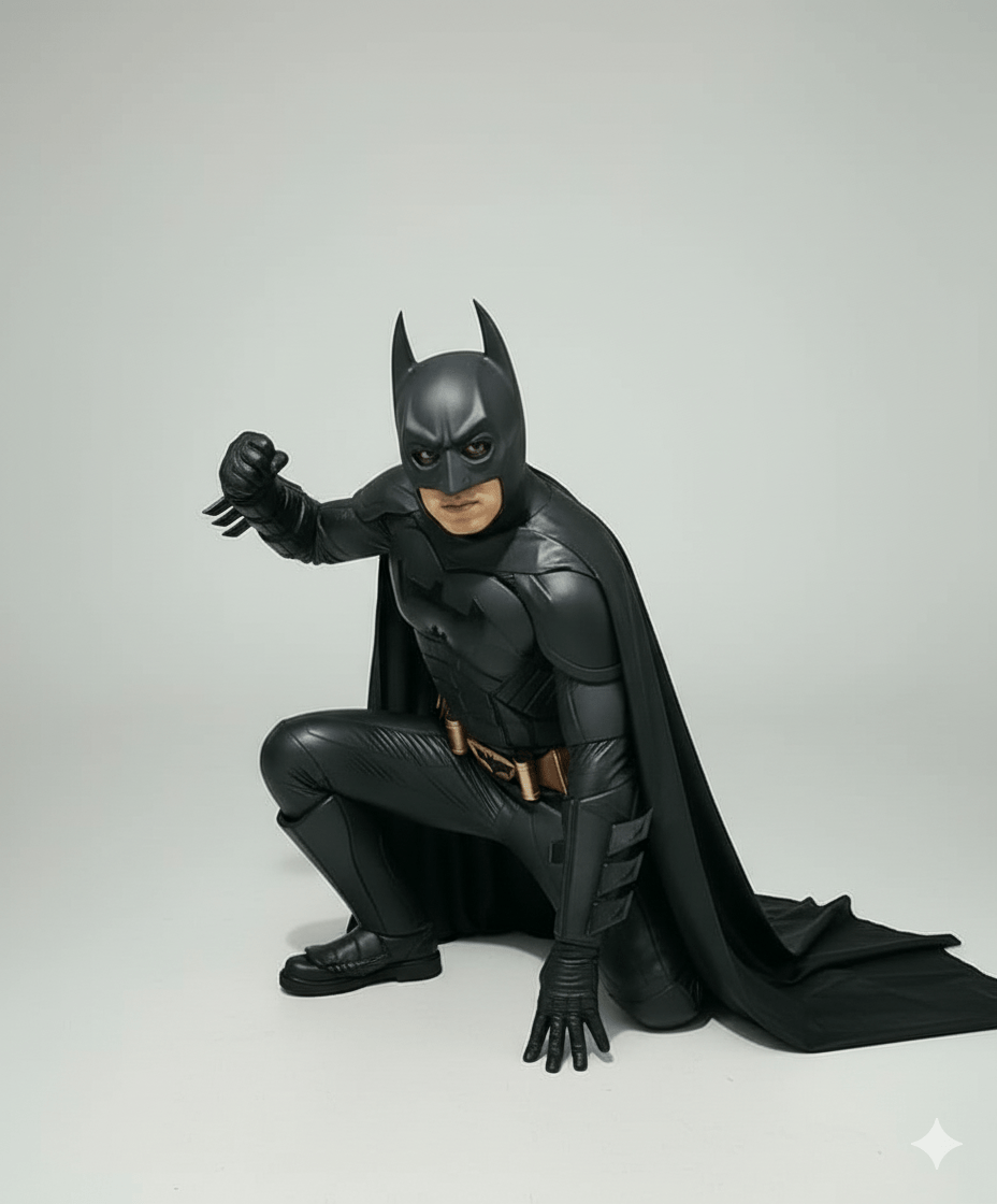 Disfraz adulto Batman Negro premium con capa larga y detalles en cuerina.