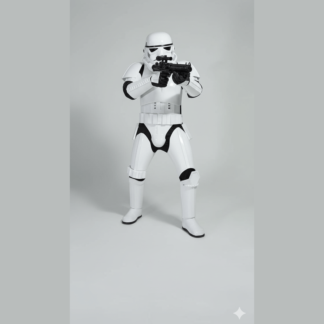 Disfraz premium Stormtrooper blanco con casco y detalles negros de Star Wars.